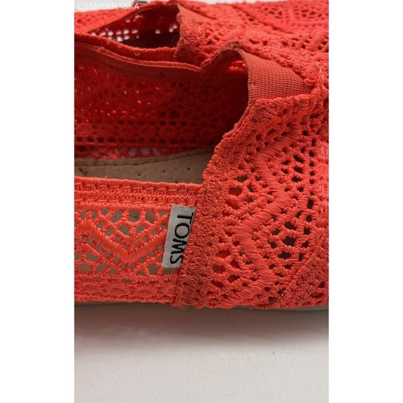 TOMS Shoes Womens Slip On Orange Coral Alpargata Crochet Lace - Size W9 - Picture 4 of 8
